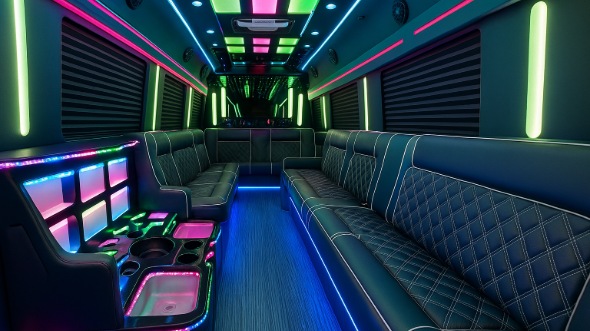 Interior of Charter Bus Company Pleasanton's Party Bus in Pleasanton